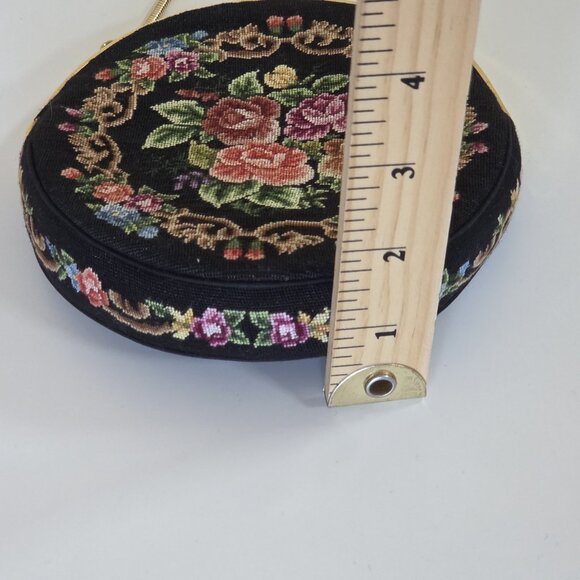Vintage Floral Petit Point  Purse Round Needlepoint Tapestry Evening Bag Clutch - Picture 5 of 16